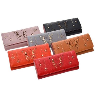 China RFID Fashion Butterfly Money Bags Hollow Wallet Women Long Purse Travel Wallet for sale