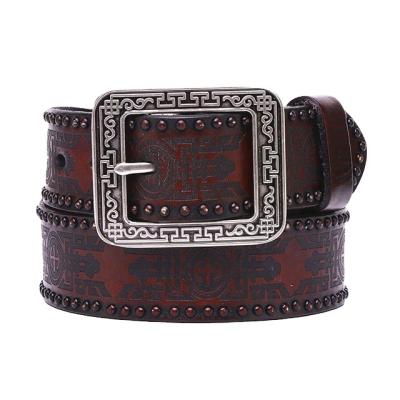 China New Retro Stylish Famous Brand Comfortable Leather Belts Men Leather Belts Italian Pure Genuine Leather Rivets Belts For Women Men for sale