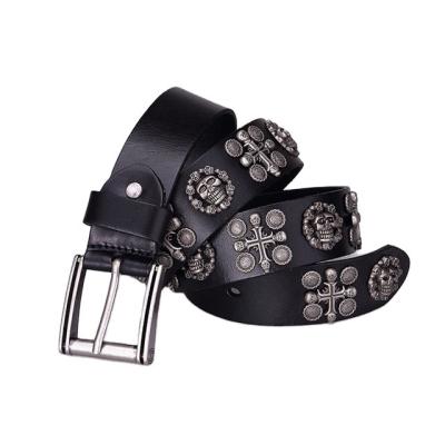 China Genuine punk men's and women's new style skull leather belt top layer leather belt for sale