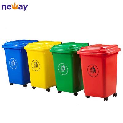 China Sustainable Outdoor Plastic Recycling 50L Trash Can With Wheels for sale