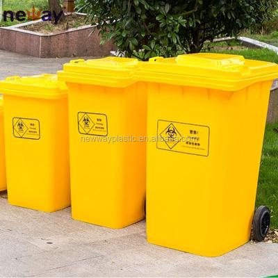 China New Sustainable Pe Material Yellow Color 120L Plastic Medical Outdoor Waste Bin for sale