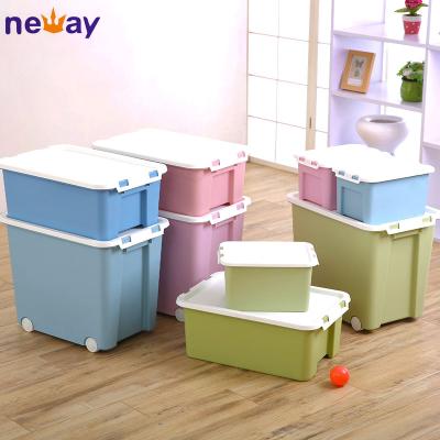 China Large Capacity Sustainable Plastic Storage Container Colorful Plastic Storage Box With Wheel for sale