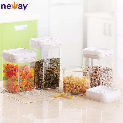 China Large Capacity Sustainable Transparent Square Plastic Food Storage Jar With Seal Lid for sale