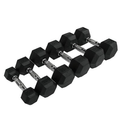 China Universal Cheap Rubber Hex Dumbbells Gym Equipment Free Weighs Adjustable Dumbbell Sets for sale