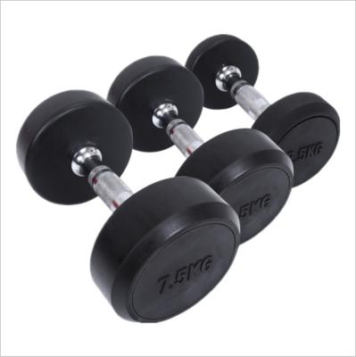 China Universal Cast Iron Fitness Equipment Round Head Rubber Fitness Dumbbell for sale