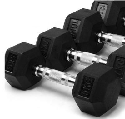 China Universal Weightlifting Rubber Coated Hex Dumbbell Set For Gym Training for sale