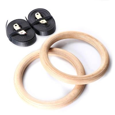 China New Durable 28mm Wooden Exercise Fitness Pull Rings Gym Exercise Gymnastic Pull Ups Muscle Ups for sale