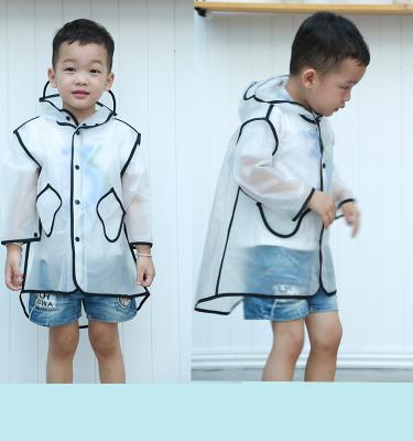 China Custom Recyclable Waterproof Hooded EVA Plastic Children Bachelorette Raincoats Transparent Raincoat for sale