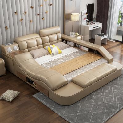 China Large Modern Luxury Adjustable Leather Music Storage Massage Smart King Size Beds Electric Massage Beds for sale