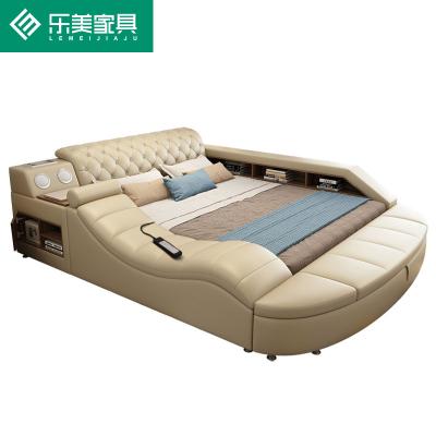 China 2021 New Bedroom Leather Storage Bed Adjustable Modern Multifunctional Massage Bed Smart Bed (Height) With Audio for sale