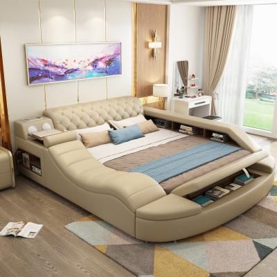 China 2021 King Size Bed Frame (Others Bed) Leather Cordless Charger Massager Bedroom Furniture Smart Multifunctional Adjustable for sale