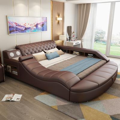 China (Other) Adjustable Oversized King Queen Size Genuine Leather Functional Beds Frame Modern Electric Massage Bed for sale