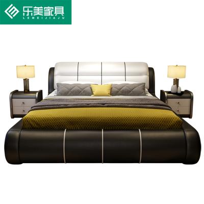 China Modern Leather Luxury Bedroom Furniture Headboard Storage King Size Factory Leather Wooden Beds for sale