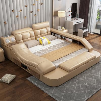 China Modern Design USB Modular Music Button Design King Size Soft Leather Bed High Case Storage Racks Massage Beds for sale