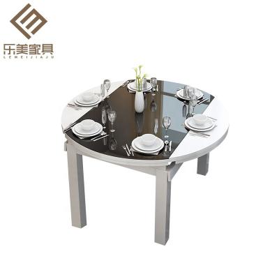 China Small Foldable Apartment Glass Dining Furniture A3 Carbon Steel Frame Dining Table And Chair Set for sale