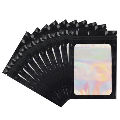 China 50/100 Mylar Smell Proof Zip Lock Resealable Black Bag Rainbow Color Moisture Proof Smell Proof Package for sale