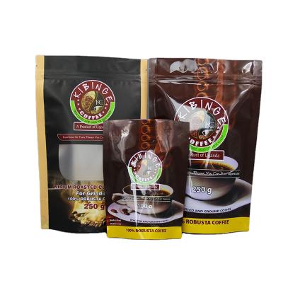 China Security Ruika Package Food Grade Black Matte Outdoor Coffee Bag With Valve Foil Ziplock Coffee Pouch for sale