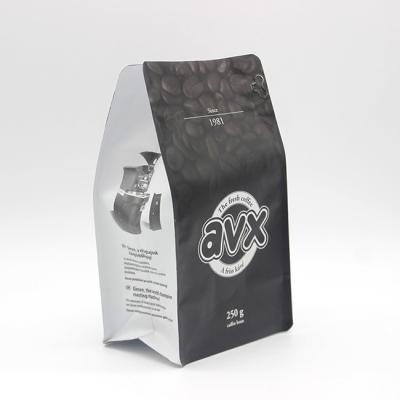 China Custom Printing Biodegradable Security Coffee Pouch Packaging Bags With Valve Compostable Coffee Bag Black for sale