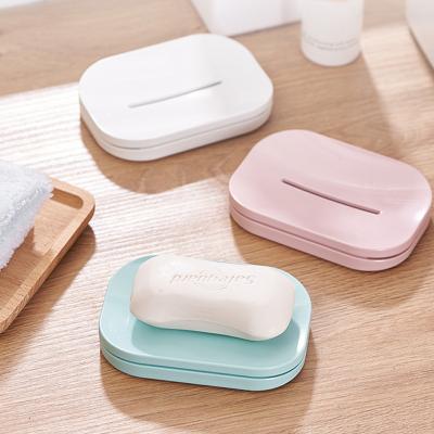 China Large Double-Layer Drain Soap Box Modern Plastic Oval Toilet Household Portable Bathroom Soap Holder for sale