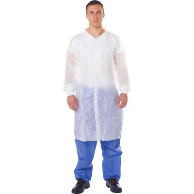 China Adult White Disposable Lab Gown Nonwoven Zippered Visitor Coat With Knitted Cuffs Without Pocket Wholesale for sale