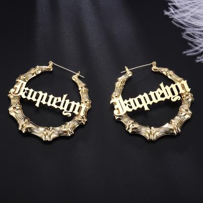 China Customized Hiphop Big Size Circle Name Bamboo Earrings Stainless Steel Personalize Name Bamboo Earring for sale