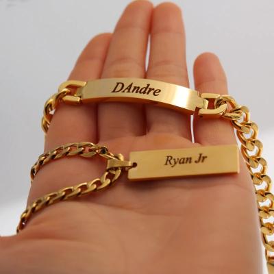 China FASHIONABLE Custom Men Engrave Personalized ID Nameplate Name Chain Bracelet for sale