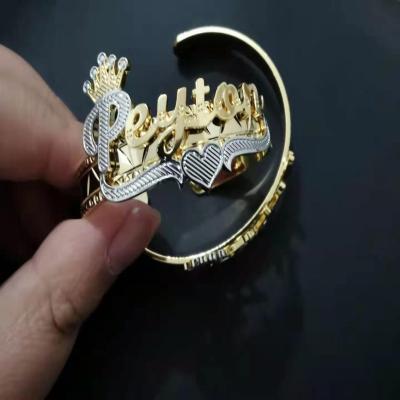 China FASHIONABLE Custom Personalized Nameplate Cuff Bangle Bracelet Double Cut Color for sale