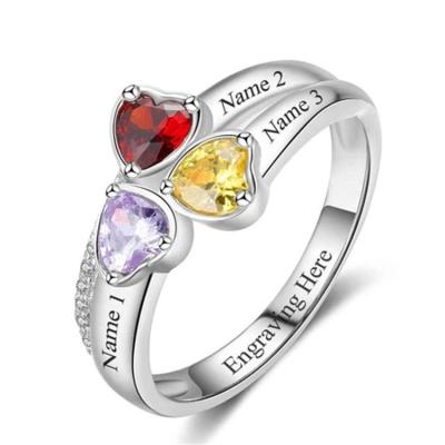 China Romantic Zircon 925 Sterling Silver Personalized Name Ring Heart Family Jewelry for sale