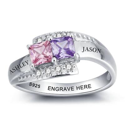 China Custom Made Zircon Personalized Romantic 925 Sterling Silver Two Color Name Ring for sale