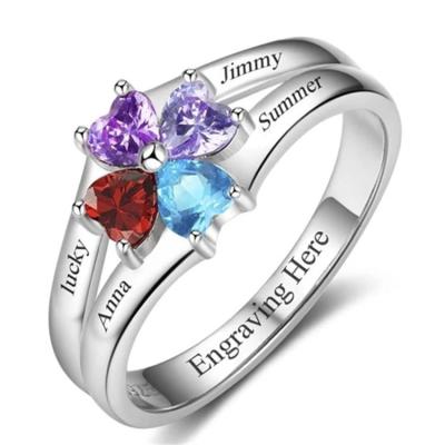 China Custom Made Colorful Zircon Personalized Romantic 925 Sterling Silver Name Ring Love for sale