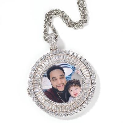 China Customized Photo Fashion T Square Diamond Photo Necklace Custom Memory Circle Photo Pendant Old Picture DIY Necklace for sale