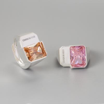 China Lady Cute s925 Sterling Silver Orange Pink Zircon large Valentine's Day Gem Ring for sale