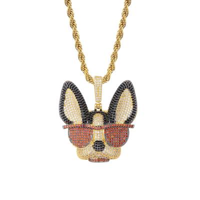 China Copper Bling Iced Out CZ Micro Paved Animal Dog Pet Collar Necklace Pendant for sale