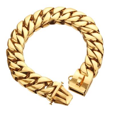 China 32mm Thick Rise Stainless Steel Punk Big Dog 24k Gold Plated Chain Necklace for sale