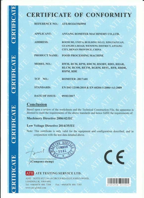 CE Certification - HK Romiter Group Limited