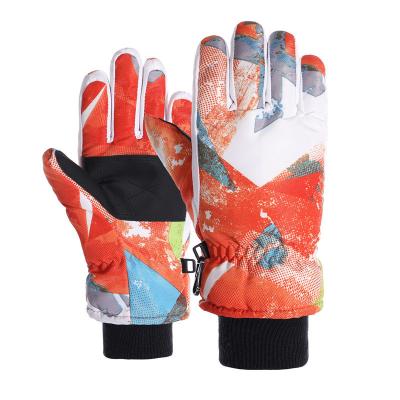 China Factory Best Quality Handcuffs Ski Gloves Winter Outdoor Snow Non-slip Palm Buckle/Anti-lost Ridding Rise Wholesale Custom Kids Windproof Fashion Printing Children Ski Gloves for sale