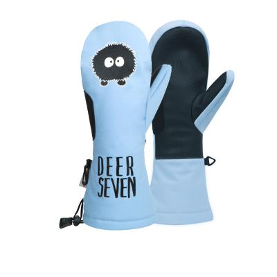 China Anti-lost buckle/adjustable wrist/non-slip palm/breathable waterproof windproof rope winter funny best quality anti-lost wholesale custom cartoon kids ski mittens Ski Gloves for sale