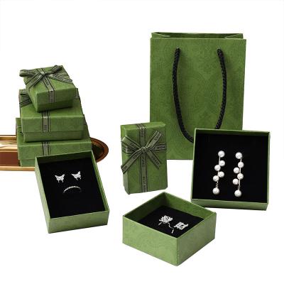 China Luxury Green Jewelry Drawer Box Lid And Base Type For Necklace Bracelet Earrings Ring for sale