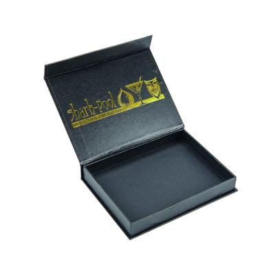 China Eco Friendly Custom Printed Logo Gold Hot Stamping Package Black Gift Box With Magnetic Lid for sale