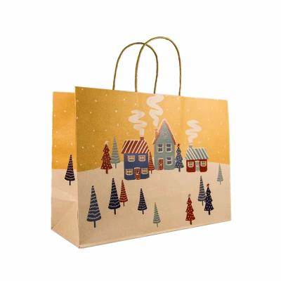 China Custom Logo Shopping Kraft Paper Bag With Handle Holiday Christmas Gift Paper Bag for sale