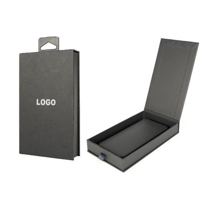 China Custom Logo Black magnetic electronic packaging paper box for phone case gift packaging box for sale