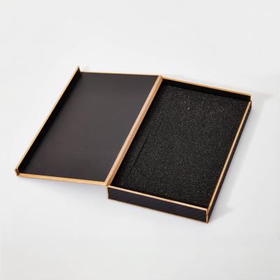 China Customized Size Black Gift Phone Case Wood Box Packaging Handmade Wooden Package Boxes With Foam for sale