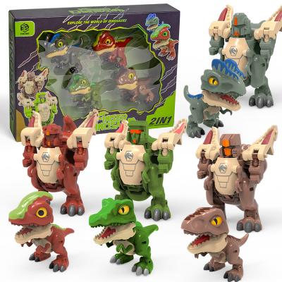 China Multifunctional take apart plastic vehicle deformation action number collection assemble deformer dinosaur robot Toy For Boy Gift for sale