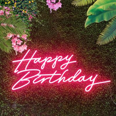 China Buildings Koncept Drop Shipping Electronic Custom Glass PVC Silicone Pink Led Light Letters Happy Birthday Neon Sign for sale