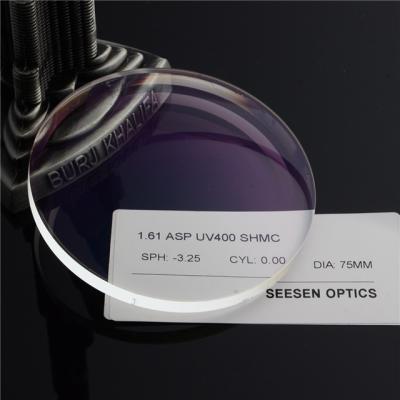 China AR Optical Lens 1.61 UV400 SHMC Discount Single Aspheric Optical Lenses Dispenser Ophthalmic Vision Lenses for sale