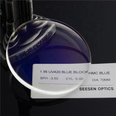 China Single Vision 1.56 Single Vision Blue Cut HMC Anti Reflection Coating Clear Optical Glasses Spectacle Lens Supplier for sale