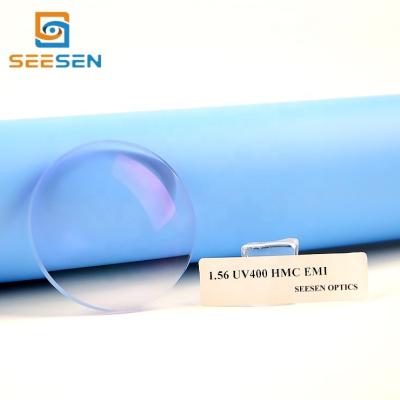 China Single Vision 1.56 UV400 HMC Optical Lenses AR Green /blue Coating Plastic Resin CR39 Lens For Eyewear for sale