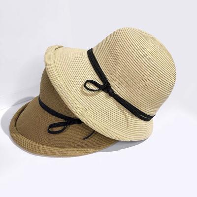 China Newest Women's Various Solid Color Straw Woven Beach Hats Foldable Sun Hats Summer Wholesale Striped Sun Hat for sale