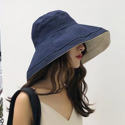 China Large Bucket Sun Protection Summer Color Patchwork Sun Visor Double Sided Sun Shade Hat Women Overflowed Foldable Hats for sale