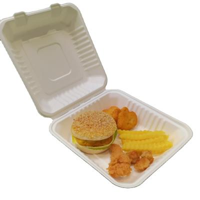 China Biodegradable Disposable Eco-Friendly Disposable Biodegradable Hamburger Box Food Bagasse Paper Pulp Lunch Box 8 Inches for sale